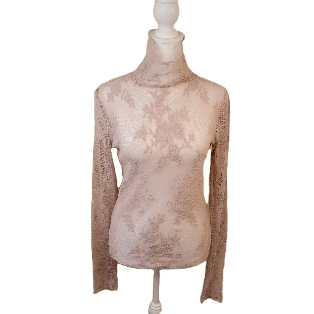 Free People Sheer Lace Blouse in Beige